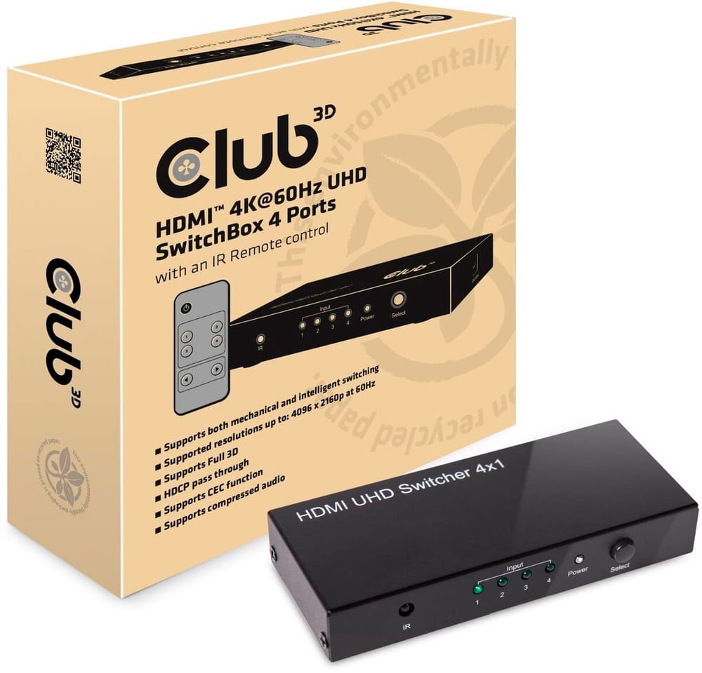 3D Switchbox HDMI 2.0 UHD, 4 Port Video Switch Club 3D 785302404701 Bild Nr. 1