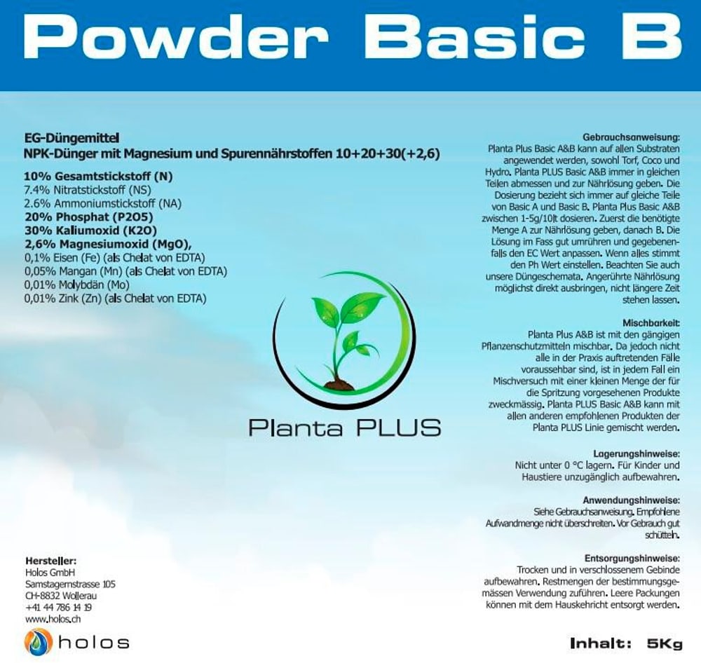 Powder Basic B - 5 kg Feststoffdünger PlantaPlus 669700104902 Bild Nr. 1
