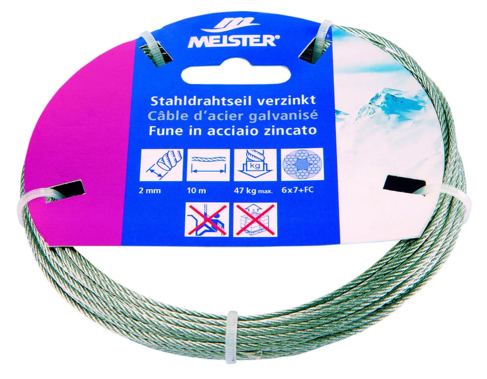 Câble d'acier galvanisé Câble d'acier Meister 604726100000 Taille 2 mm x 10 m Photo no. 1