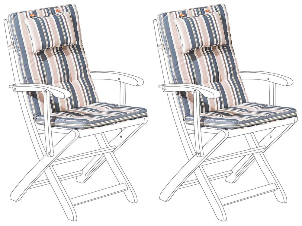 Lot de 2 coussins en tissu bleu et beige pour chaises de jardin MAUI Lot de 2 coussins de jardin Beliani 753436100000 Photo no. 1