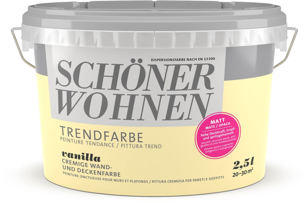 Vernice di tendenza opaca Vanilla 2.5 l Pittura per pareti Schöner Wohnen 660963200000 Contenuto 2.5 l N. figura 1