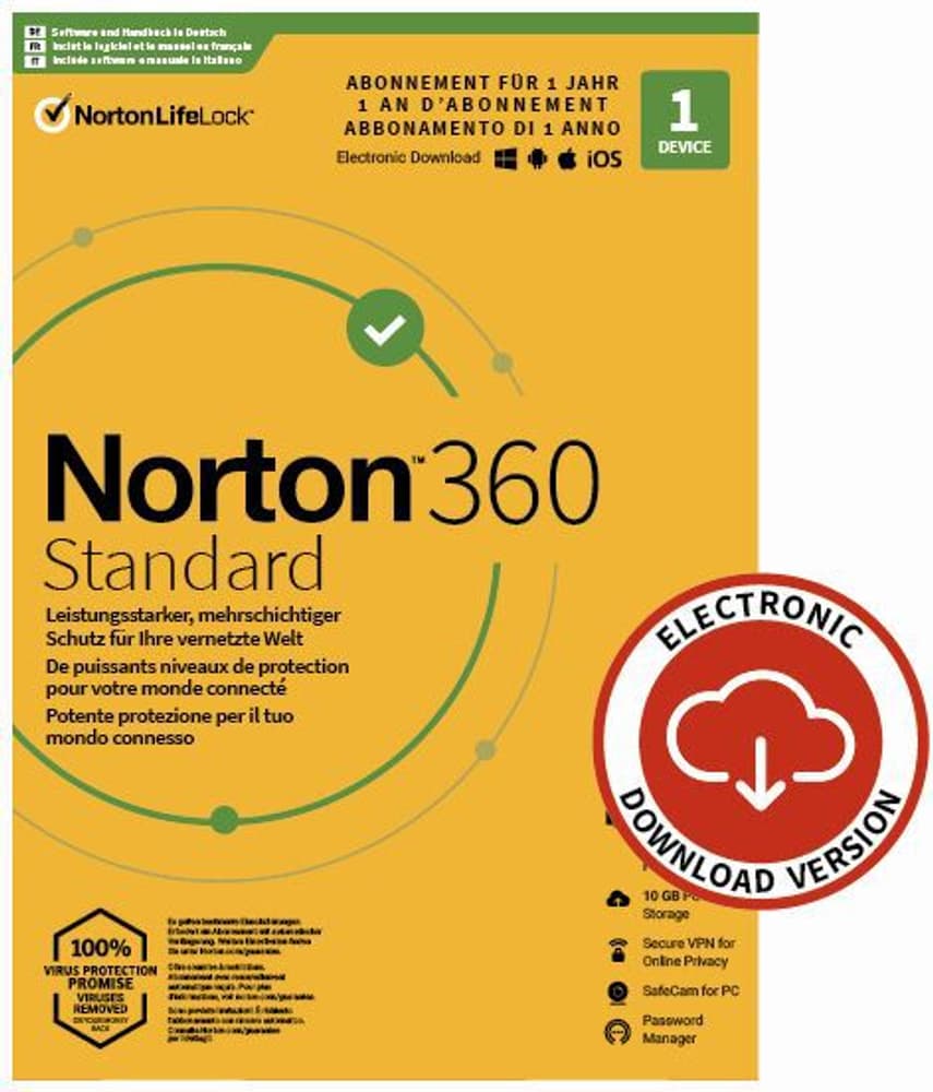 Security 360 Standard with 10GB 1 Device - PC/Mac/Android/iOS - ESD Antivirus (téléchargement) Norton 785302423392 Photo no. 1