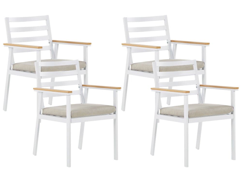Lot de 4 chaises de jardin blanches avec coussins beige CAVOLI Chaise de jardin Beliani 655799200000 Photo no. 1