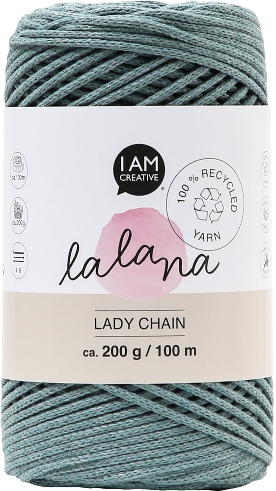 Lady Chain salvia, fil de chaîne Lalana pour le crochet, le tricot, le nouage &amp; Projets de macramé, bleu gris, env. 2 mm x 100 m, env. 200 g, 1 écheveau Laine 668362600000 Photo no. 1