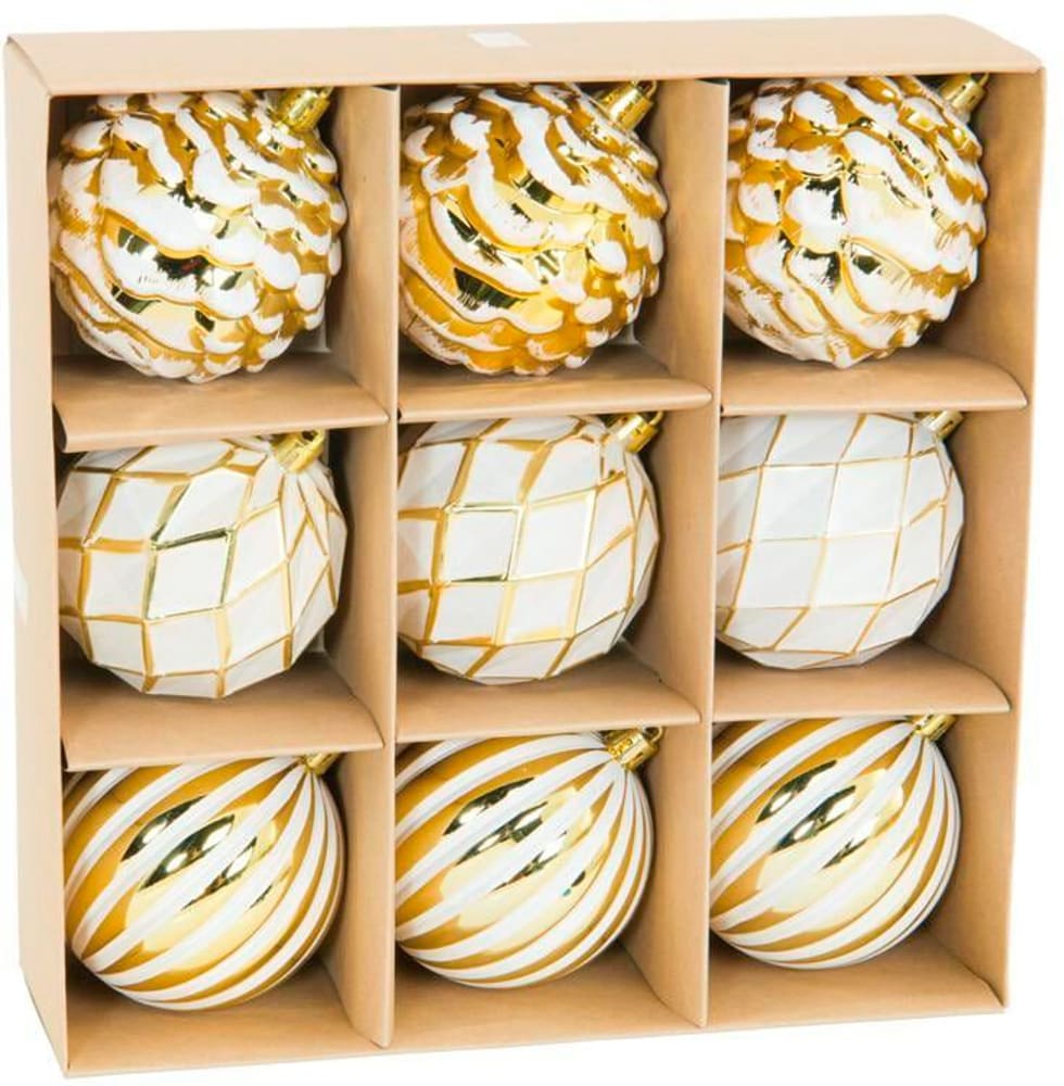 Decorazioni natalizie bianco-oro, plastica, 9 pezzi, D: 8 cm Decorazione per albero Dekomat 785302444374 N. figura 1