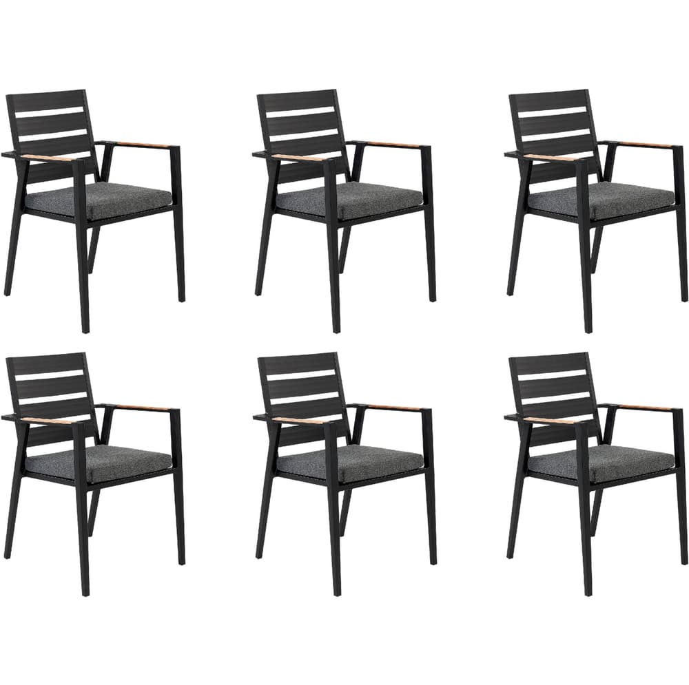 Set di 6 sedie da giardino metallo nero grigio e legno chiaro TAVIANO Sedia da giardino Beliani 674740300000 N. figura 1