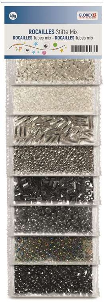 Mix Rocailles/tubi, 8c. 40g bianco/argento/grigio/nero Perline artigianali 608107000000 N. figura 1