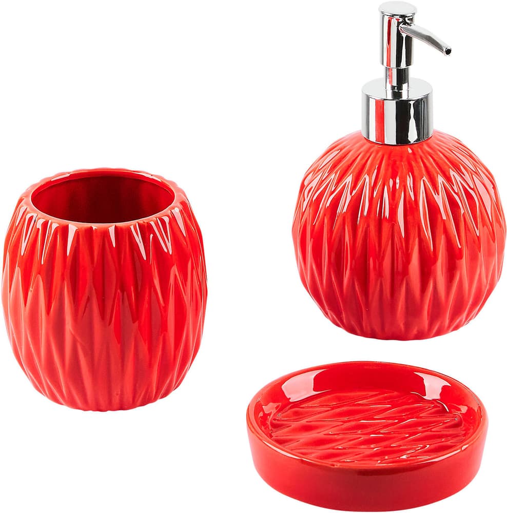 Lot de 3 accessoires de salle de bains en céramique rouge BELEM Ensemble Beliani 674731700000 Photo no. 1