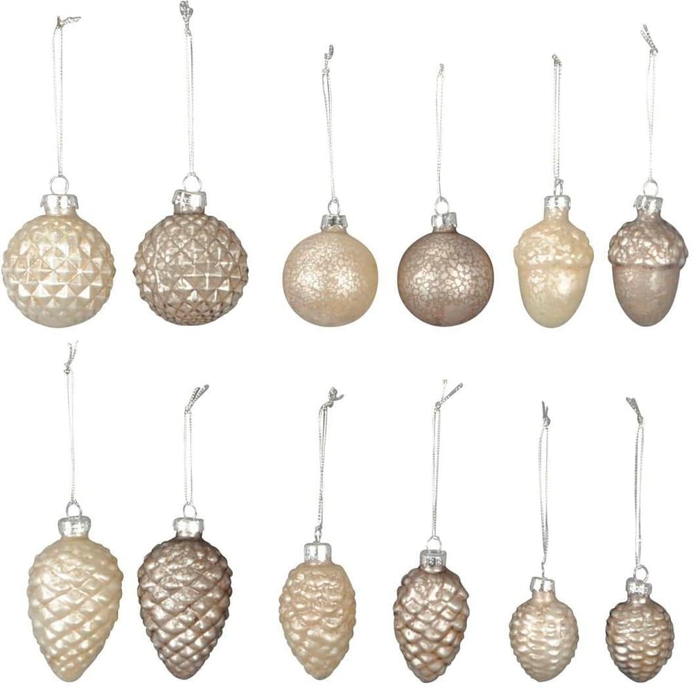 Baubles natalizi, confezione da 12 baubles in vetro, 5x8cm/5cm/6cm/4x7cm/4x6cm/4x5,5cm Decorazione per albero COCON 785302444377 N. figura 1