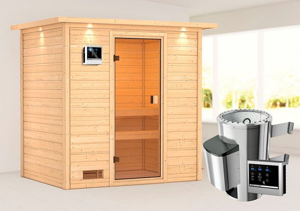 Sauna Selena ingresso frontale, corona Sauna Karibu 647551700000 N. figura 1