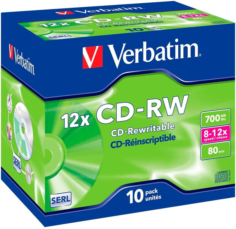 CD-RW 0.7 GB, Jewelcase (10 Stück) CD Rohlinge Verbatim 785302435906 Bild Nr. 1