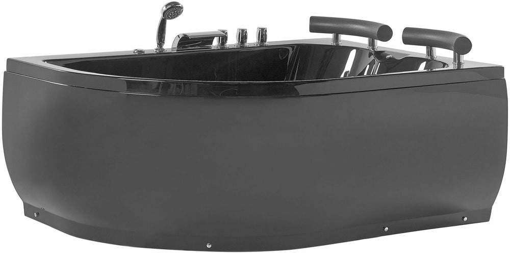 Whirlpool Badewanne schwarz Eckmodell mit LED  links 160 x 113 cm PARADISO Eckbadewanne Beliani 759211400000 Bild Nr. 1