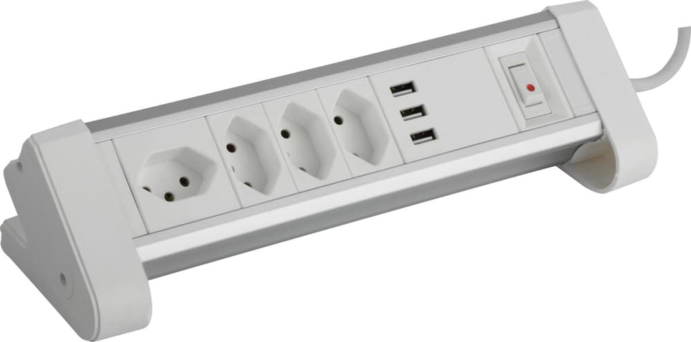 Power Strip ALU (4xT13, 3x USB-A - max. 3,4 A, montata fisso sur tavolo) – bianco Presa multipla Mio Star 791053300000 N. figura 1