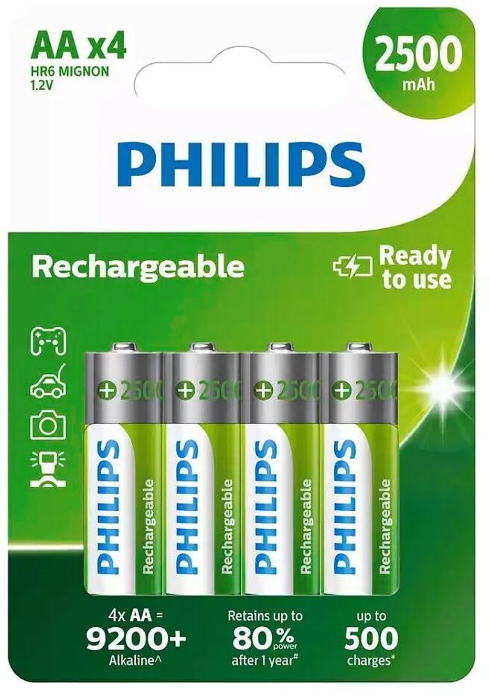 Rechargeable NiMH  2500 mAh AA / HR06 (4 pièces) Pile rechargeable Philips 785300174887 Photo no. 1