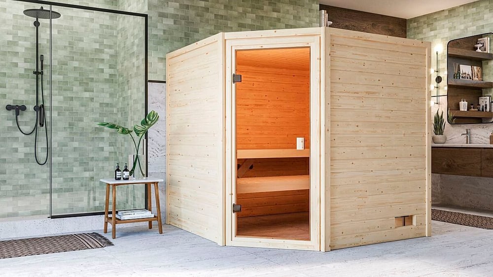 Sauna Tilda ingresso ad angolo Sauna Karibu 647560600000 N. figura 1