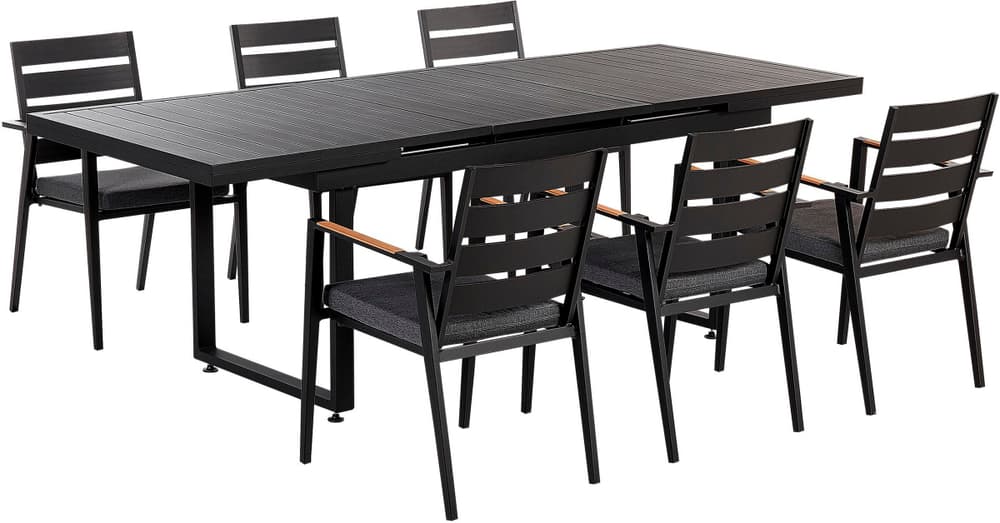 Set da pranzo 6 posti metallo nero grigio e legno chiaro VALCANETTO/TAVIANO Lounge da giardino Beliani 676117200000 N. figura 1
