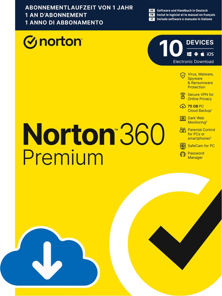Security 360 Premium with 75GB 10 Device - PC/Mac/Android/iOS - ESD Antivirus (Download) Norton 785300155784 N. figura 1
