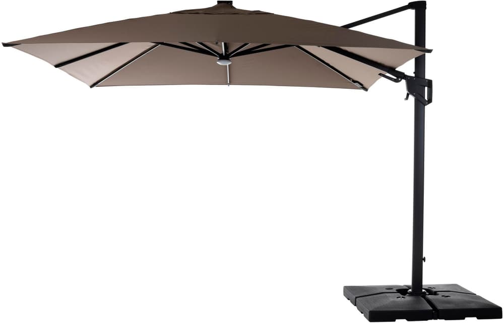 Parasol avec LED, 300 x 300 cm, suspendu, taupe Parasol à bras libre COCON 785302424088 Photo no. 1
