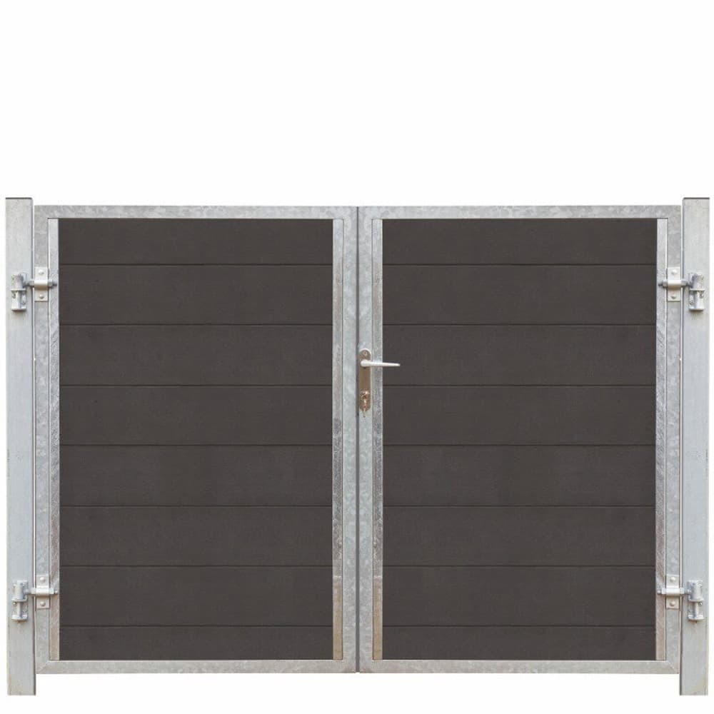 Porte Futura double WPC 197x145cm+16cm poteaux gris ardoise / galvanisé à chaud Porte PLUS 669700108431 Photo no. 1