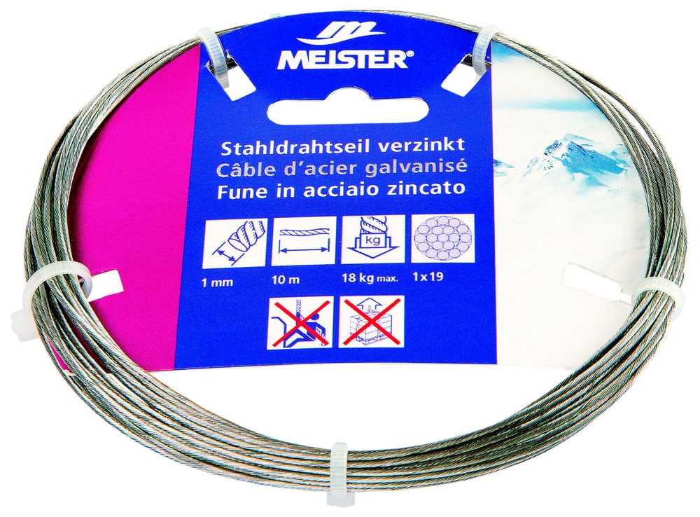 Câble d'acier galvanisé Câble d'acier Meister 604725900000 Taille 1 mm x 10 m Photo no. 1
