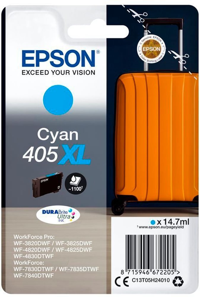 Singlepack Cyan 405XL DURABrite Ultra Ink Cartuccia d'inchiostro Epson 785302432106 N. figura 1