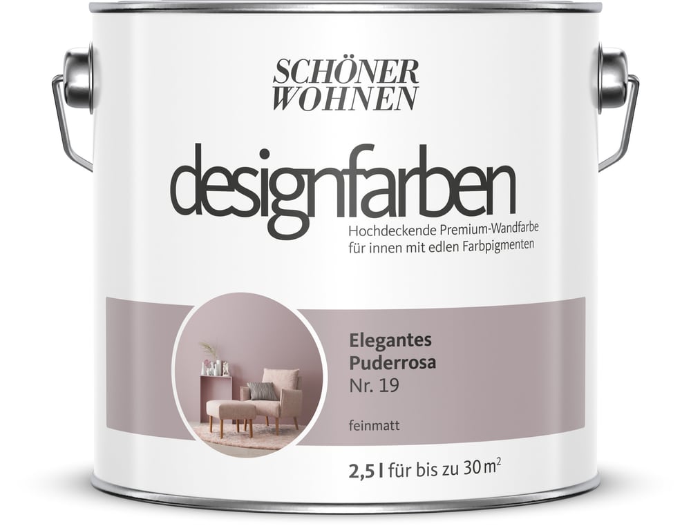 Designfarbe Puderrosa 2,5 l Pittura per pareti Schöner Wohnen 660976600000 Contenuto 2.5 l N. figura 1