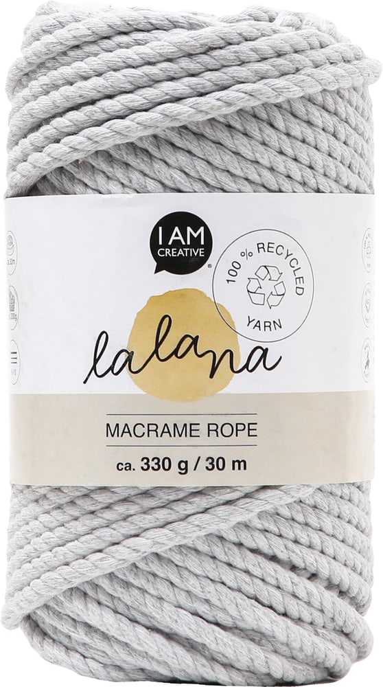 Macrame Rope light grey, Lalana Knüpfgarn für Makramee Projekte, zum Weben und Knüpfen, Hellgrau, 5 mm x ca. 30 m, ca. 330 g, 1 gebündelter Strang Makramee Garn 668364300000 Bild Nr. 1