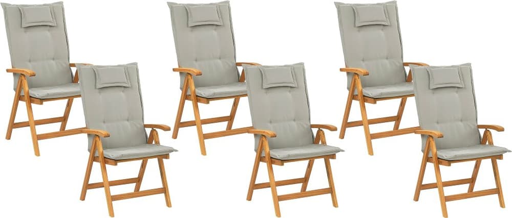 Set di 6 sedie in legno di acacia con cuscini grigio beige JAVA Sedia da giardino Beliani 759232500000 N. figura 1