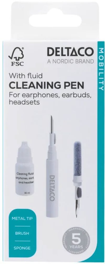 Penna per pulizia auricolari CLP-100 punta in metallo, pennello, spugna, liquido Accessori per cuffie Deltaco 785302421606 N. figura 1