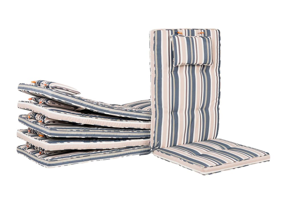 Set di 8 cuscini per sedie da giardino MAUI a righe blu-beige scuro Schienale alto Beliani 759070500000 N. figura 1