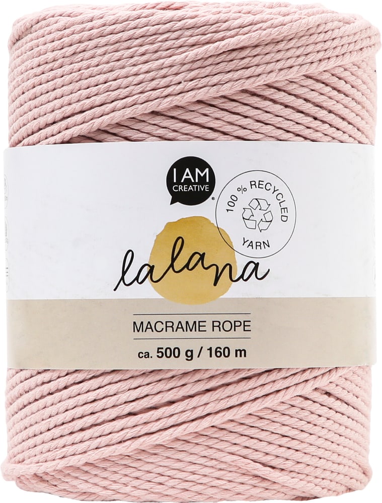 Macrame Rope powder, fil à nouer Lalana pour les projets de macramé, pour le tissage et le nouage, rose, 2 mm x env. 160 m, env. 500 g, 1 écheveau en faisceau Fil de macramé 668365100000 Photo no. 1