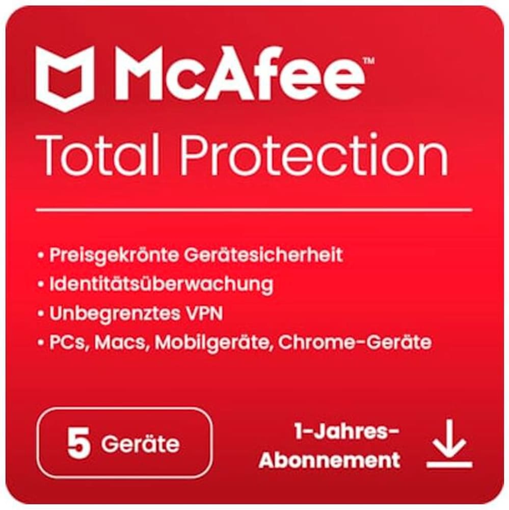 Total Protection 5 Device Antivirus (téléchargement) McAfee 785302424574 Photo no. 1