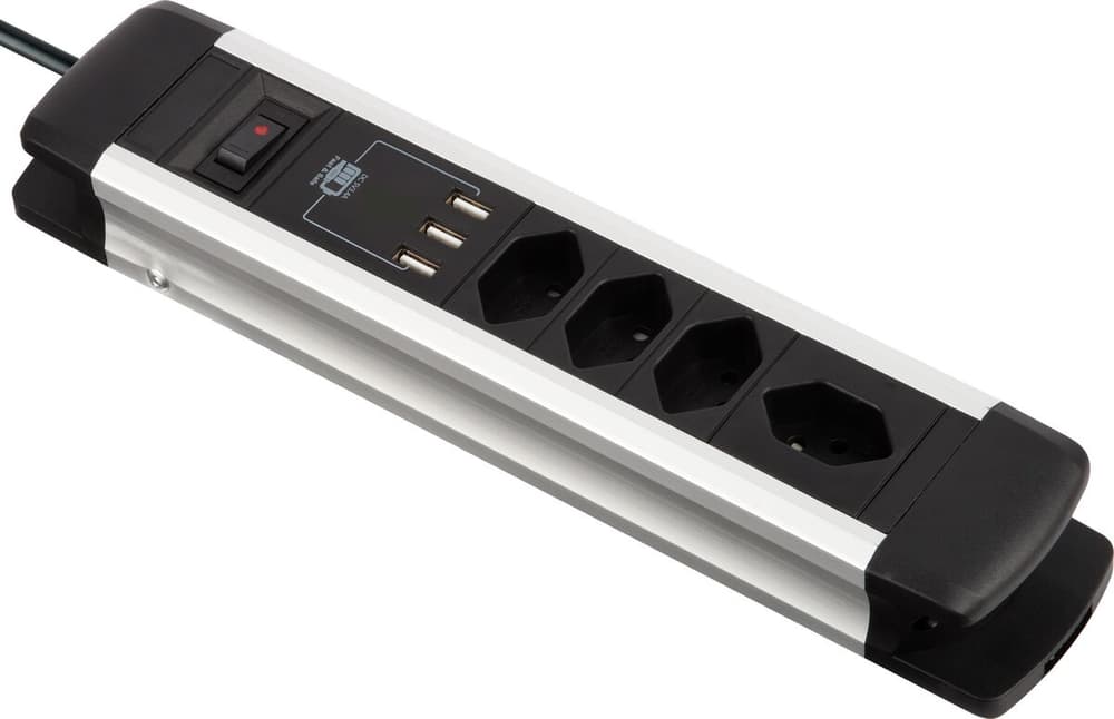 Power Strip COMBO (4xT13, 3x USB-A - max. 3.4A) – aluminium / noir Bloc multiprises Mio Star 791052400000 Photo no. 1