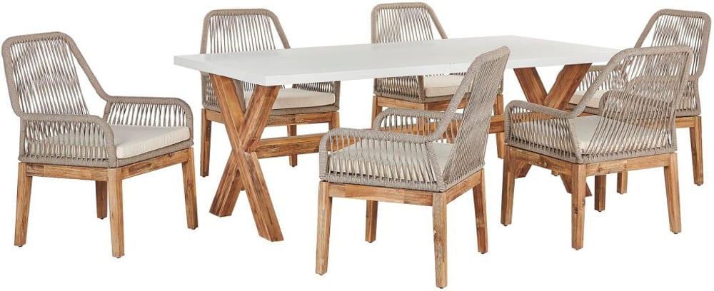 Gartenmöbel Set Faserzement 200 x 100 cm  6-Sitzer Stühle weiss / beige OLBIA Gartenlounge Beliani 655524900000 Bild Nr. 1