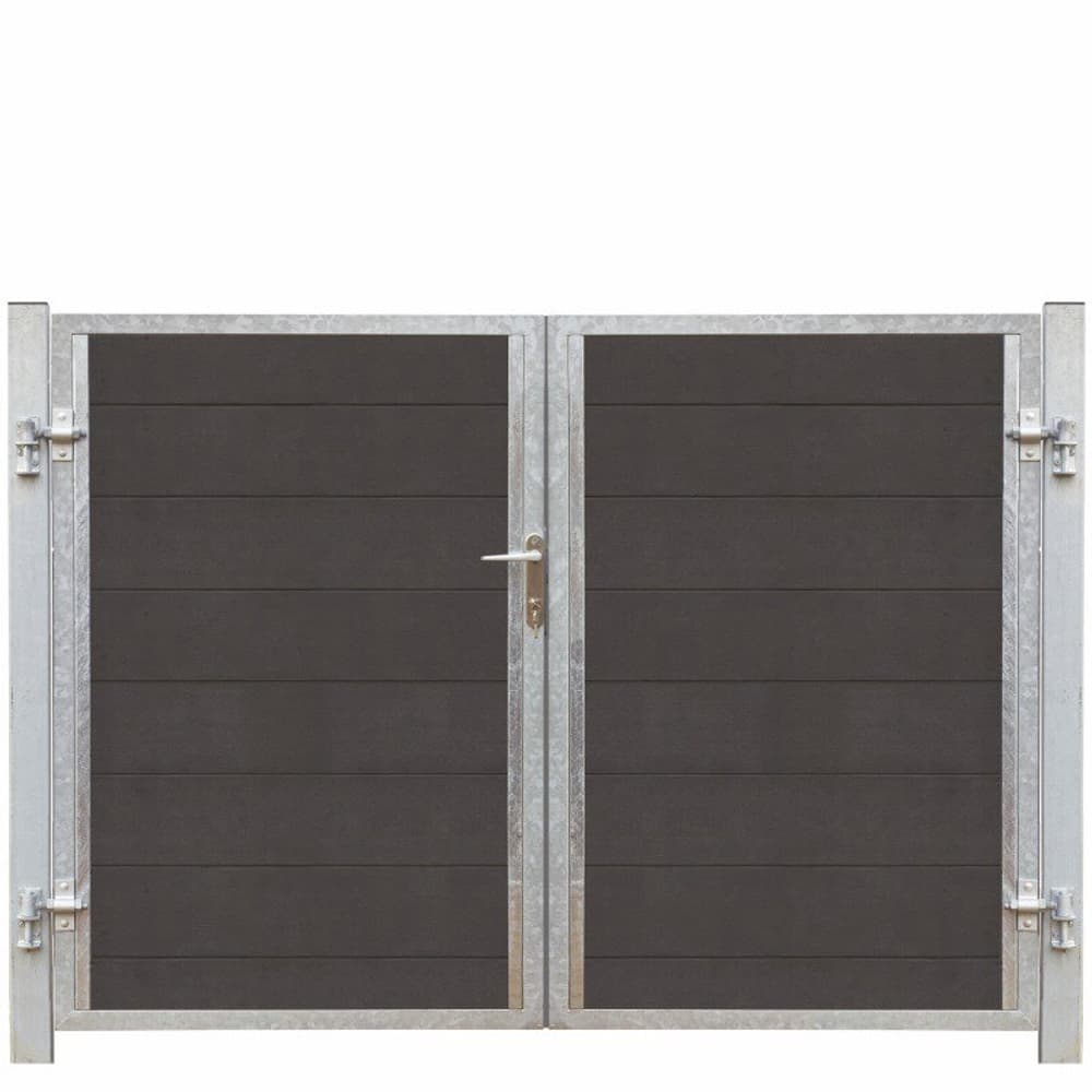 Porte Futura double WPC 197x145cm+16cm poteaux gris ardoise / galvanisé à chaud Portail PLUS 669700108432 Photo no. 1