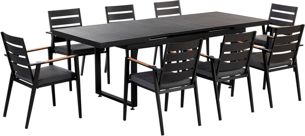 Set da pranzo 8 posti metallo nero grigio e legno chiaro VALCANETTO/TAVIANO Lounge da giardino Beliani 676117500000 N. figura 1