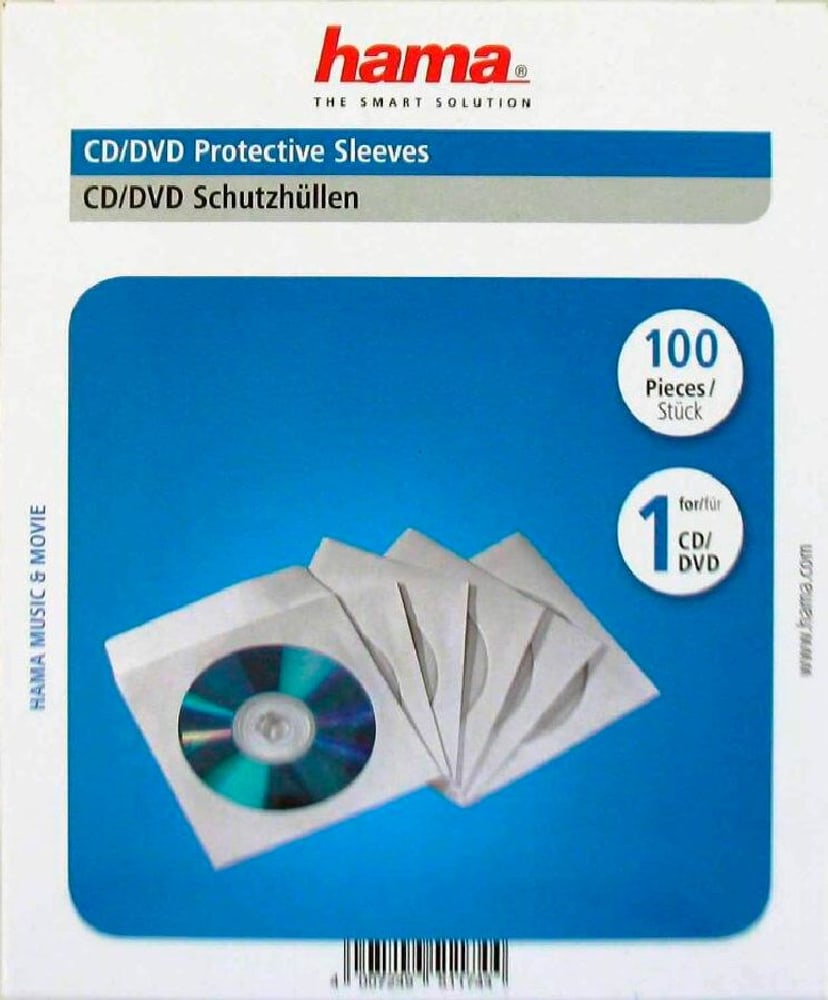 Pochettes de protection en papier pour CD/DVD, paquet de 100 Boîtier vide pour médias optiques Hama 785302422484 Photo no. 1