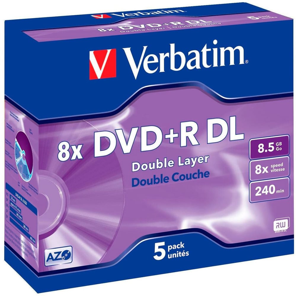 DVD+R 8,5 GB, custodia (5 pezzi) DVD vuoti Verbatim 785302436016 N. figura 1
