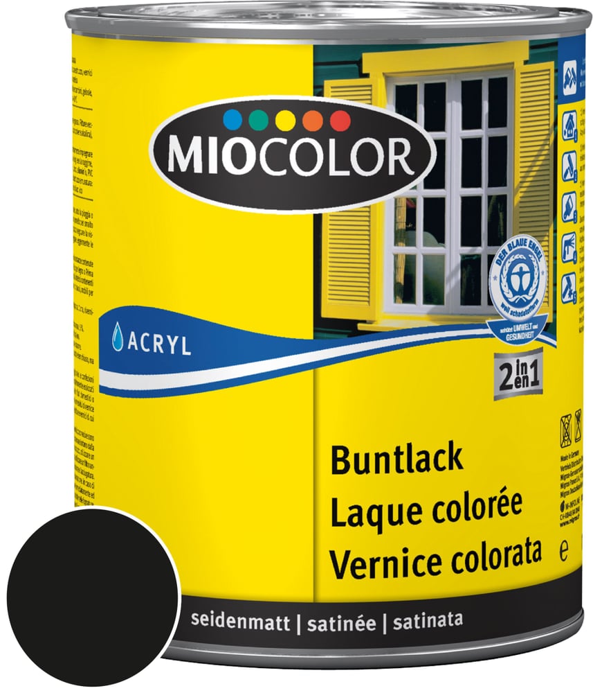 Acryl Buntlack seidenmatt Schwarz 125 ml Acryl Buntlack Miocolor 660557000000 Farbe Schwarz Inhalt 125.0 ml Bild Nr. 1