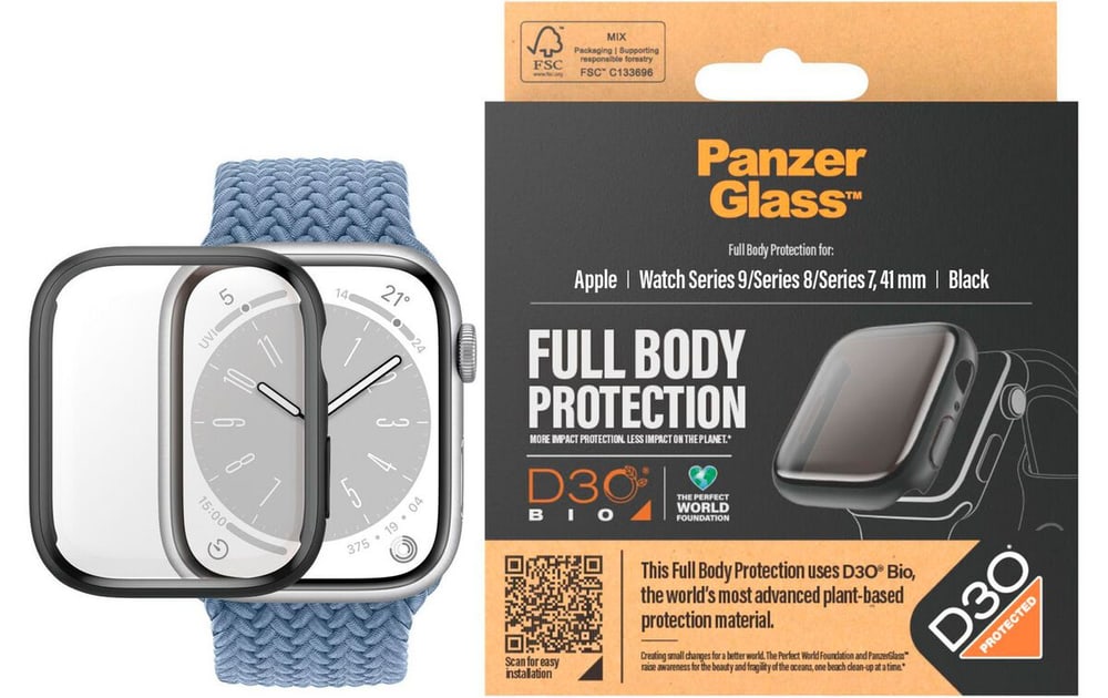 Full Body Apple Watch 2023 Series 9 41 mm Schwarz Smartwatch Armband Panzerglass 785302421548 Bild Nr. 1