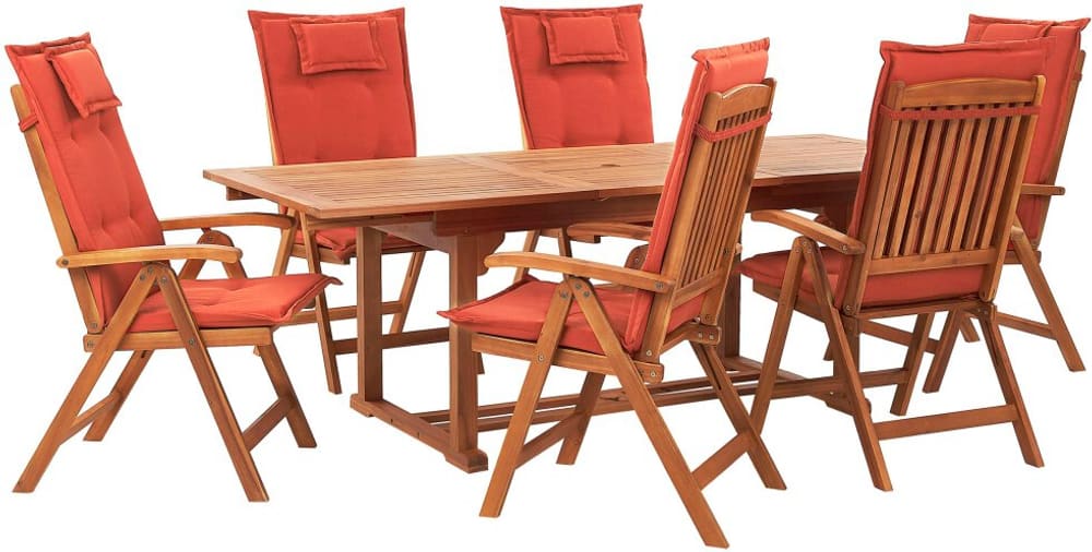 Set tavolo e 6 sedie in legno di acacia con cuscini terracotta JAVA Lounge da giardino Beliani 759232700000 N. figura 1