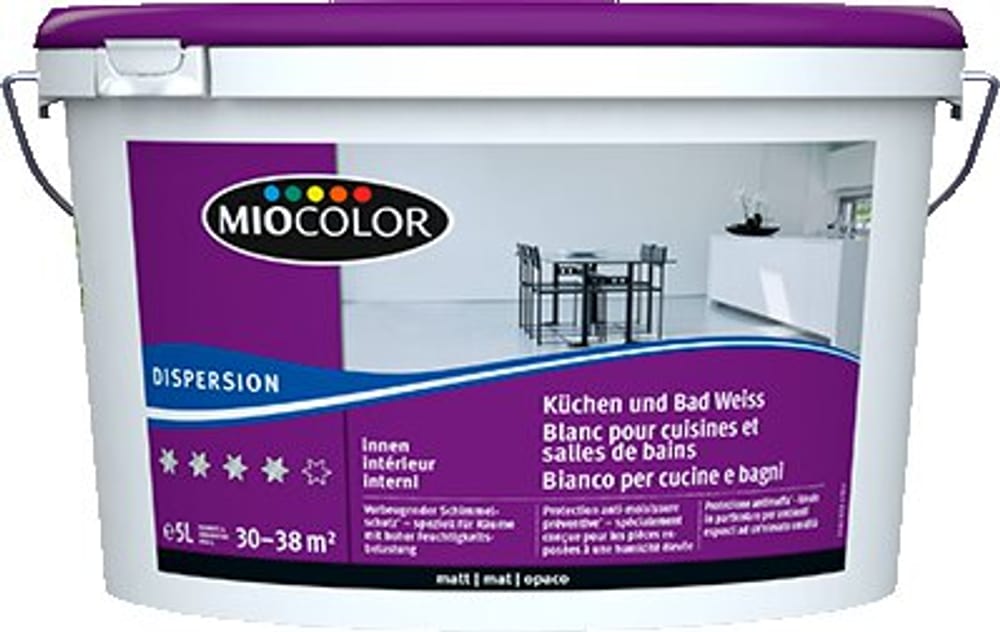 Küchen- und Bad Dispersion Weiss 2.5 l Dispersion Miocolor 660729300000 Farbe Weiss Inhalt 2.5 l Bild Nr. 1