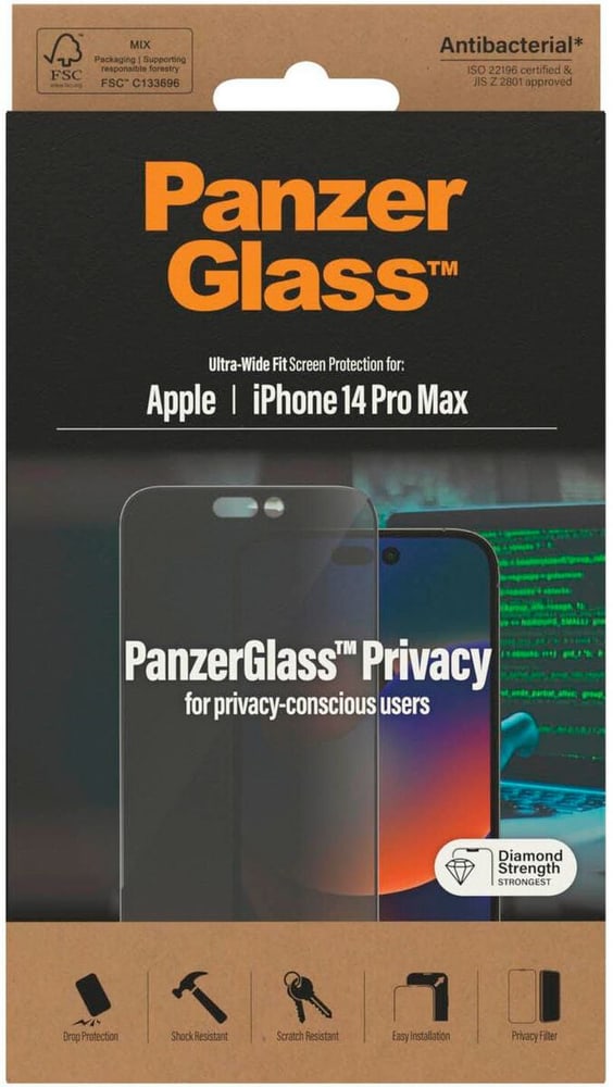 Ultra Wide Fit Privacy iPhone 14 Pro Max Smartphone Schutzfolie Panzerglass 785300185560 Bild Nr. 1