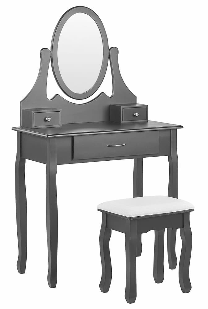 Coiffeuse avec miroir ovale 3 tiroirs et tabouret noir ASTRE Table de maquillage Beliani 753823800000 Photo no. 1