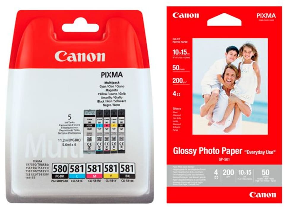 Cartuccia d'inchiostro PGI-580/581 Multipack + carta fotografica lucida GP-501 Sat cartuccia d'inchiostro / carta Canon 798334300000 N. figura 1