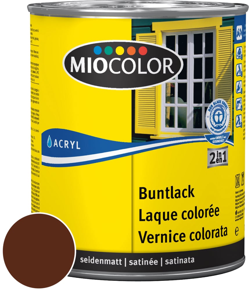 Acryl Buntlack seidenmatt Schokobraun 375 ml Acryl Buntlack Miocolor 660556800000 Farbe Schokobraun Inhalt 375.0 ml Bild Nr. 1