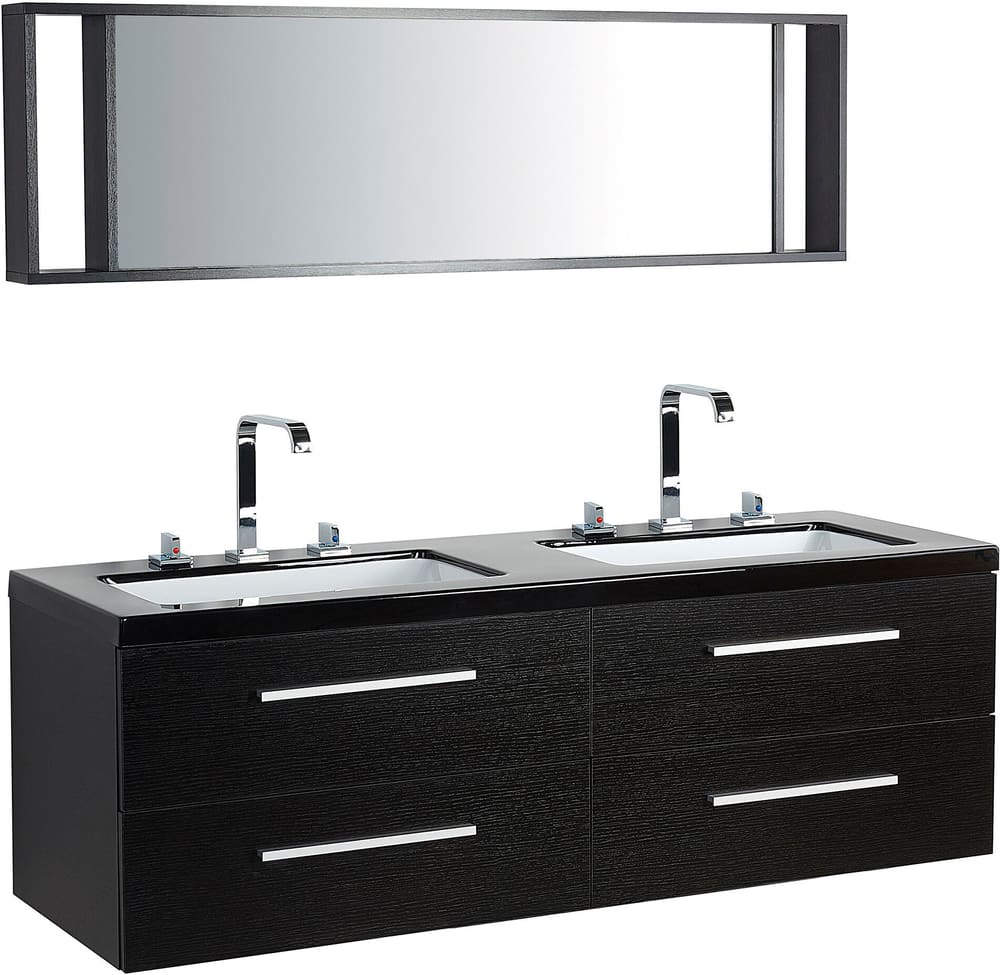 Meuble double vasque à tiroirs miroir inclus noir MALAGA Ensemble Beliani 658059800000 Photo no. 1