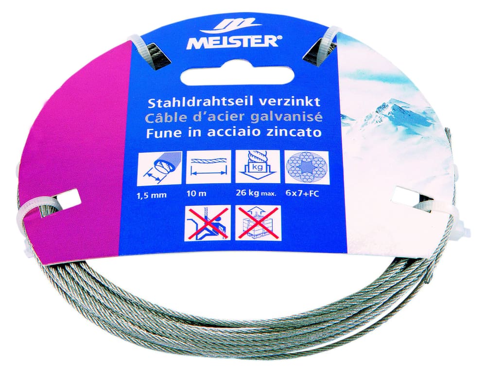 Câble d'acier galvanisé Câble d'acier Meister 604726000000 Taille 1.5 mm x 10 m Photo no. 1