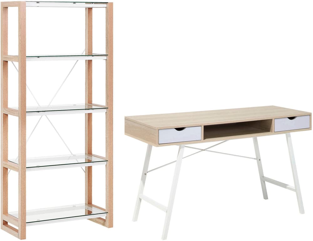 Set di mobili da ufficio legno chiaro e bianco JENKS/CLARITA Mobili da ufficio Beliani 674741300000 N. figura 1