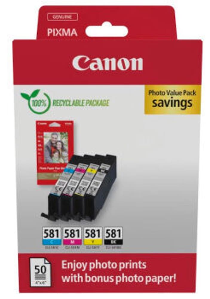 CANON CLI-581 Ink Cartridge, BK/C/M/Y, P Cartuccia d'inchiostro Canon 785302427832 N. figura 1